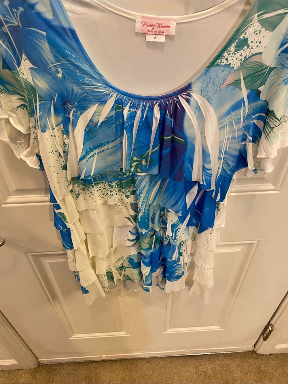 Blue & White Floral Ruffle Tunic